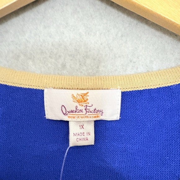 Quacker Factory Womens 1X Blue‎ Gold Metallic Beaded Anchor Sweater Nautical Art - Picture 6 of 7